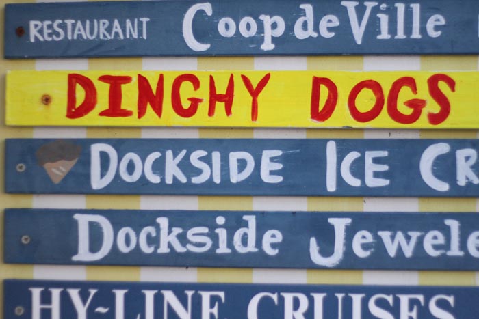 dinghy dogs sign dockside