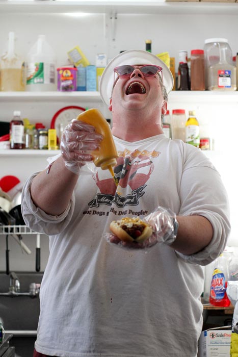 laughing man mustard hotdog restaurant