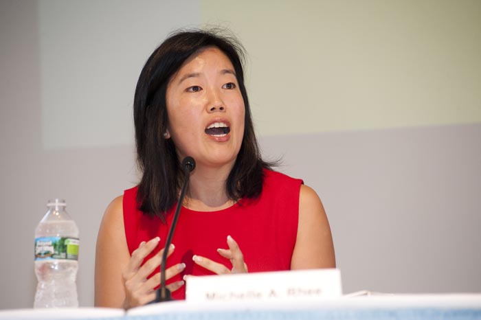 Michelle Rhee microphone