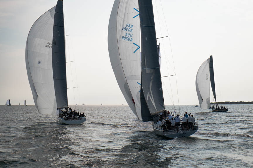 The winning sailboat has a great start.
