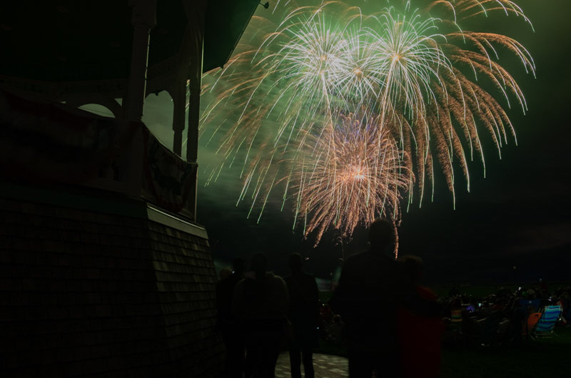 The bandstand and green fireworks