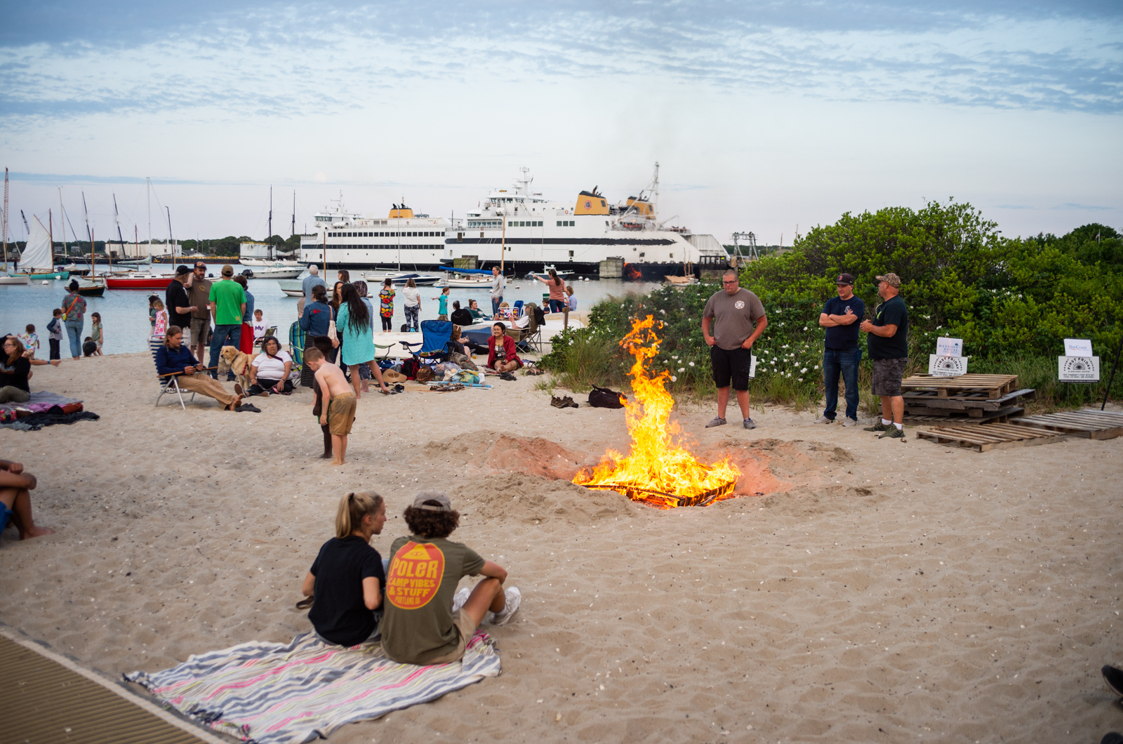 The bonfire on the beach is always a crowd favorite.