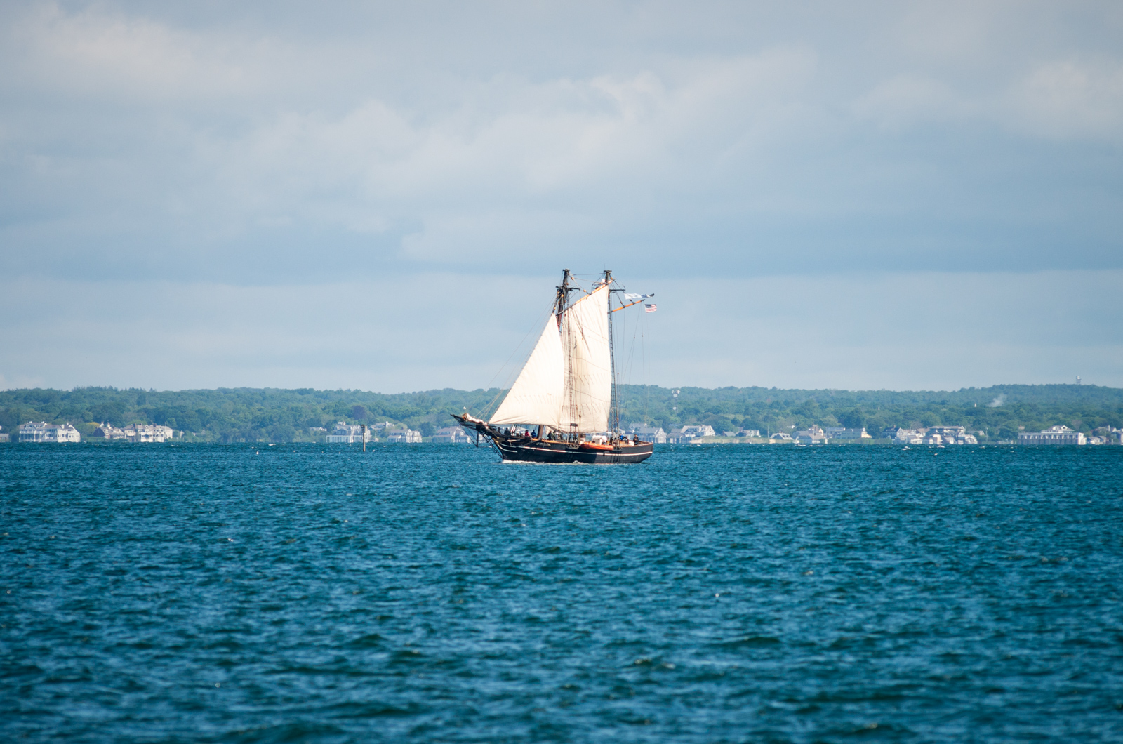 Sailing across the Sound under full sail.