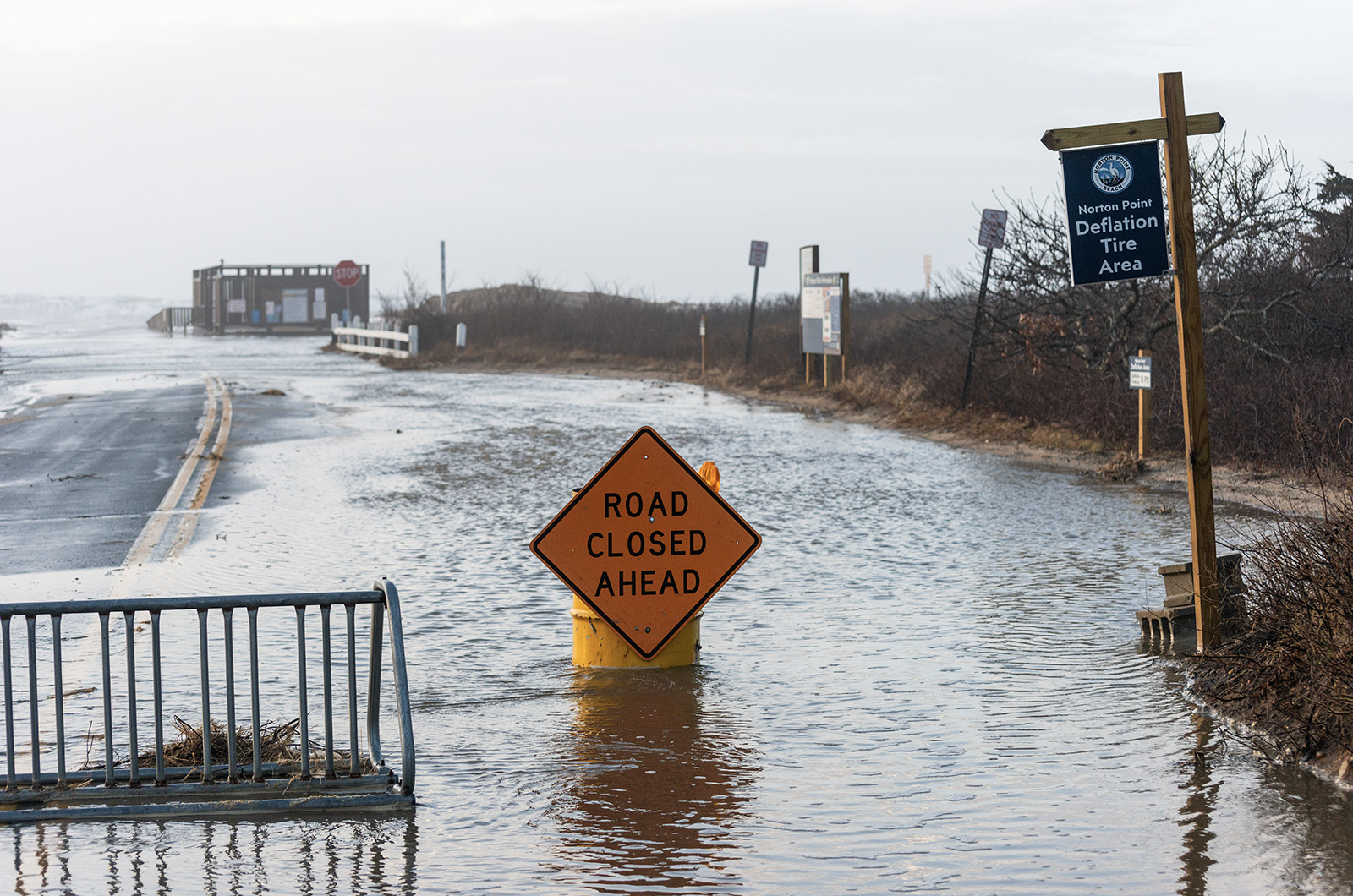 Katama road was closed close to Atlantic Drive by South Beach in Edgartown.