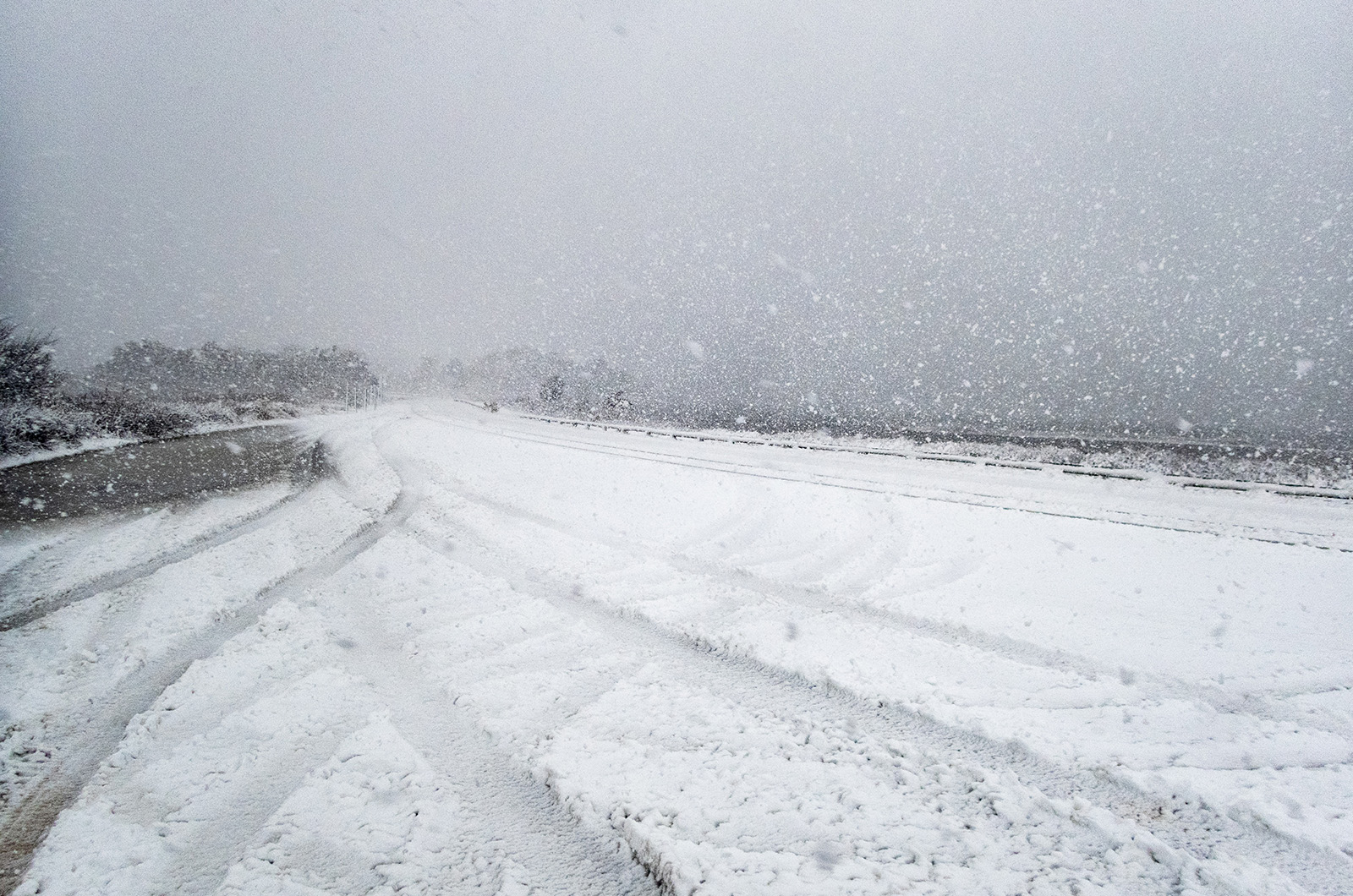 Tire tracks in the heavy snow on Beach Road in Edgartown.