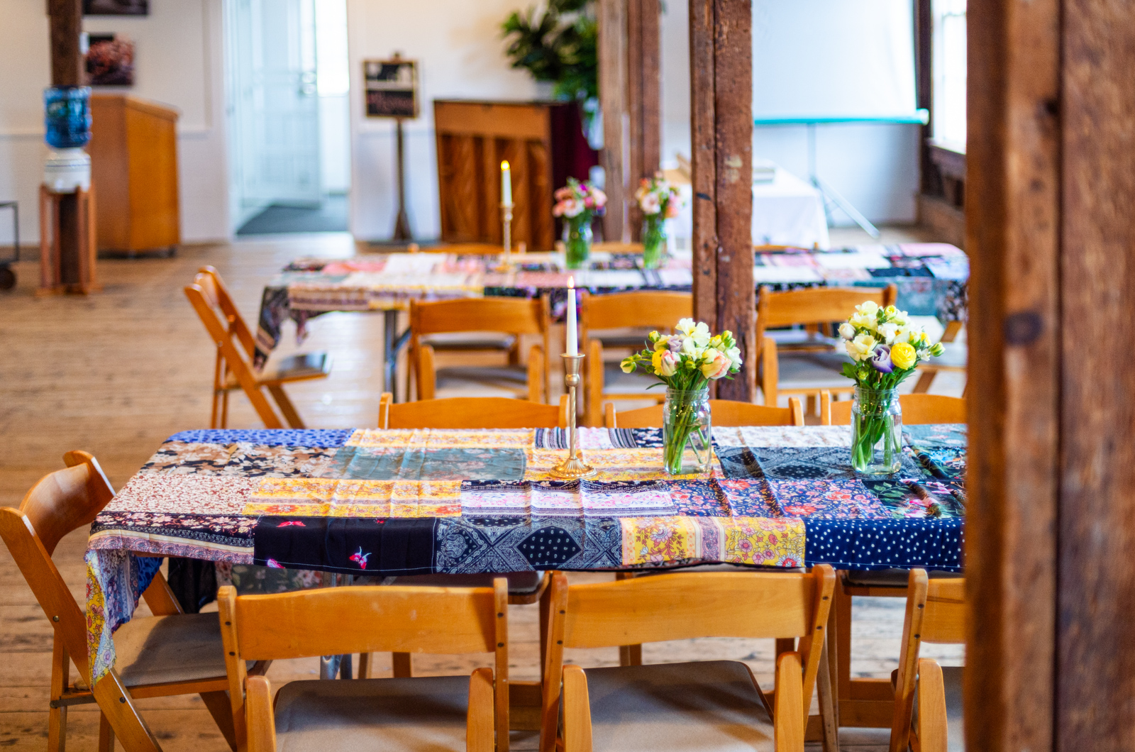First floor of the Grange Hall is transformed into a dining space.