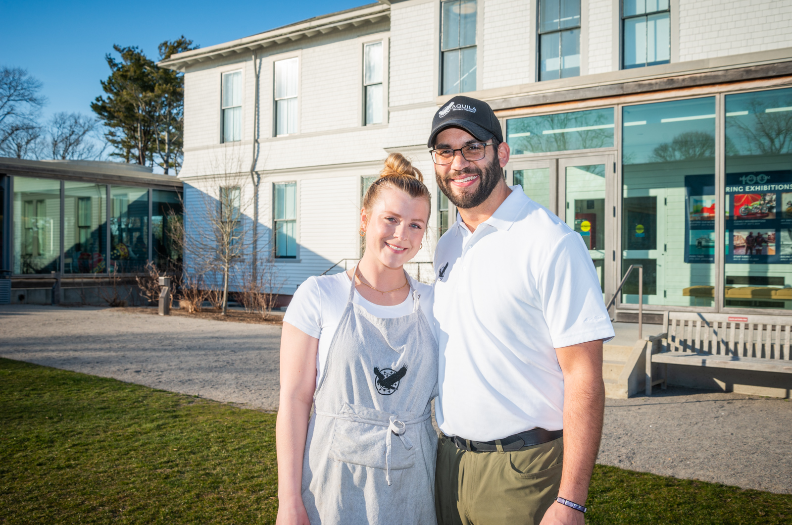 Aquila co-owners Jennifer Straub and Del Araujo in front of the museum.