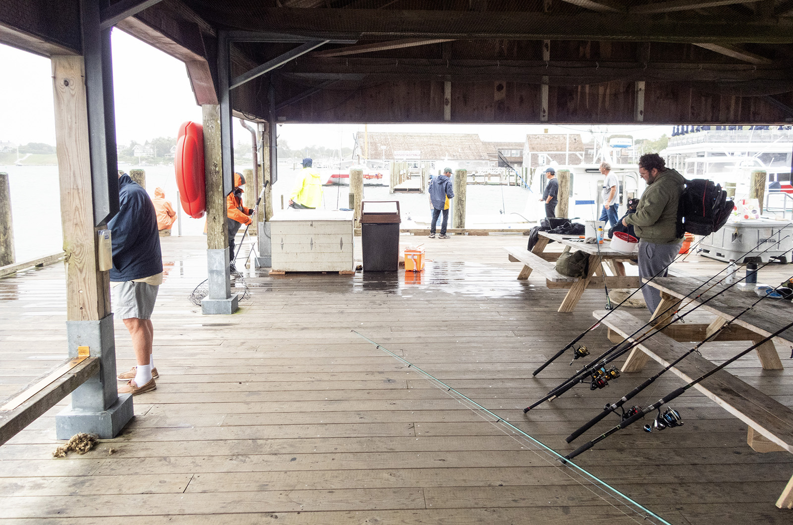 There is always a morning fishing scene at Memorial Wharf in Edgartown.