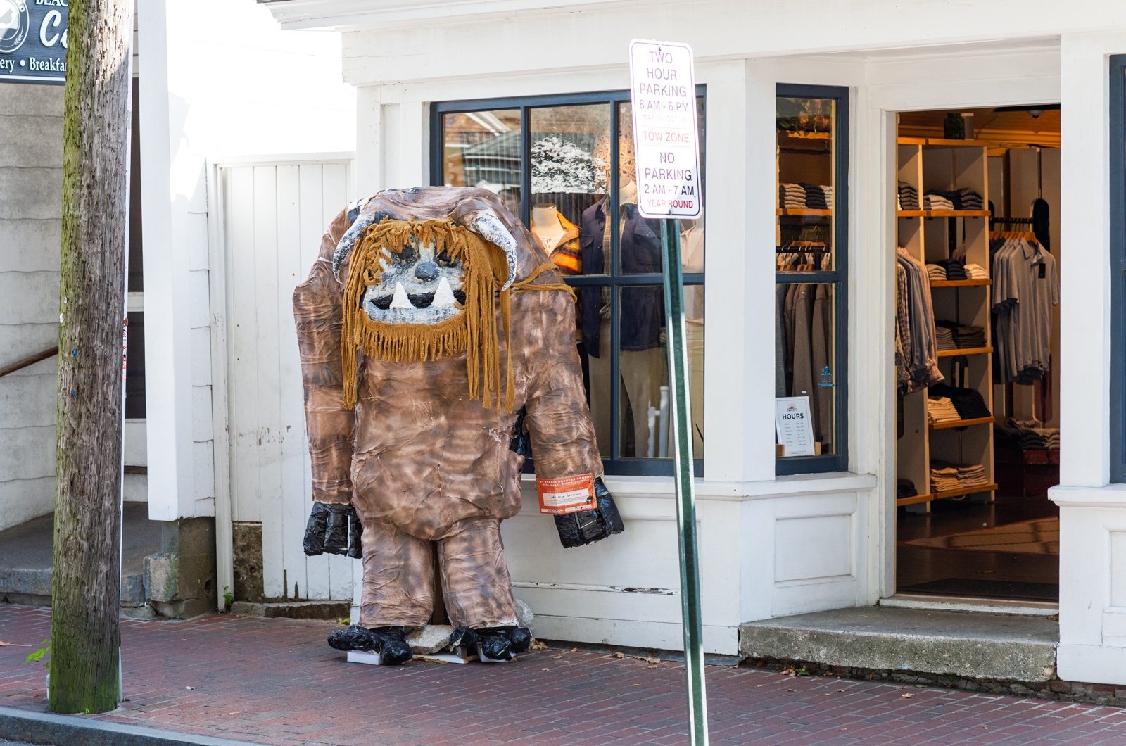 Ludo from Labyrinth in front of Faherty in Edgartown.