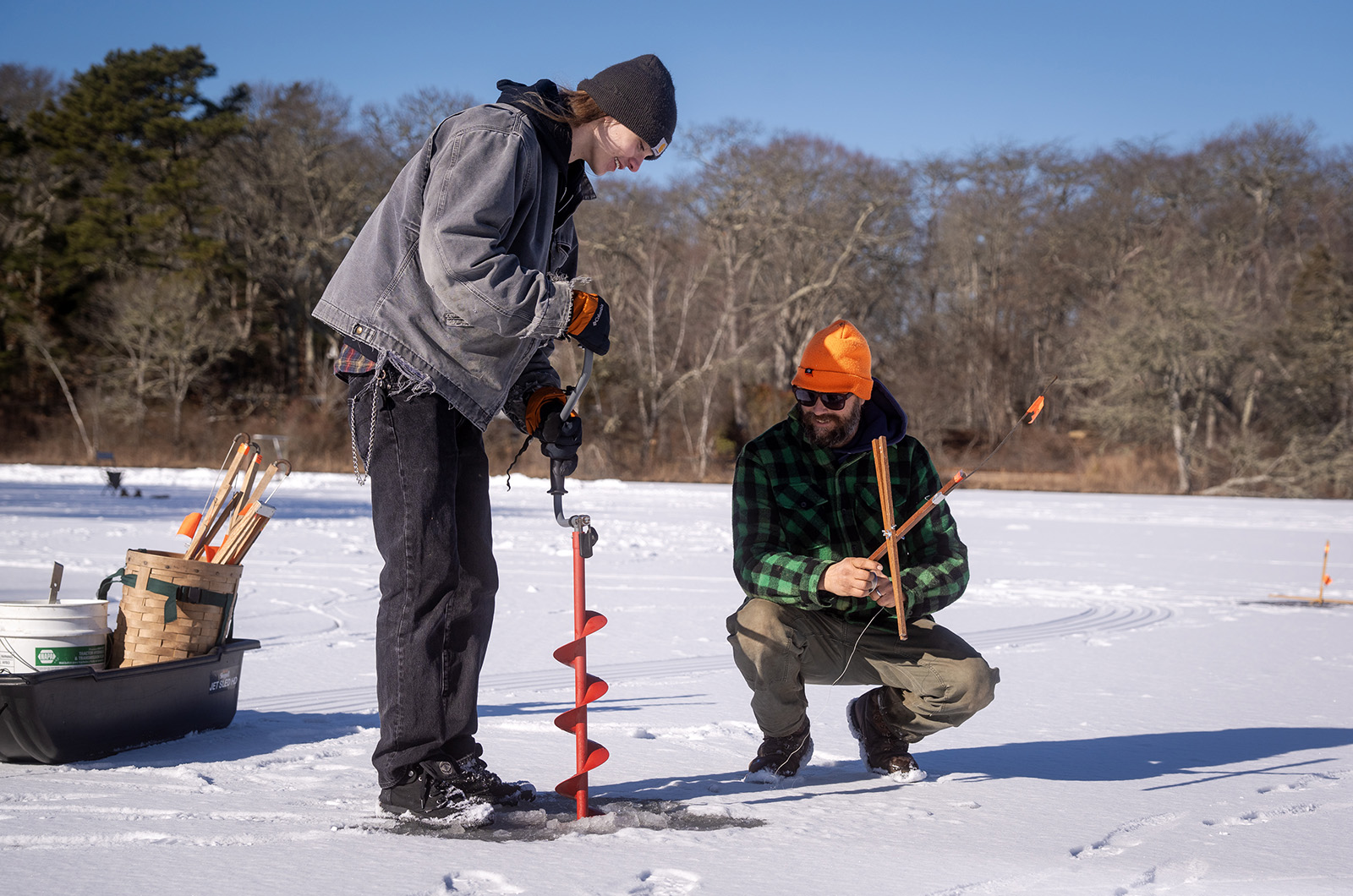 Ice fishing is a rare occurrence on the Vineyard.