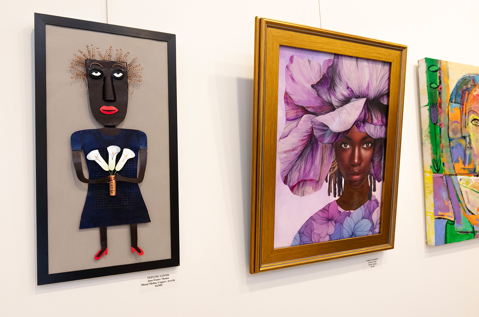 [l-r] Feeling Loved by  Jane Foster Thame, African Grace by Janice Frame.