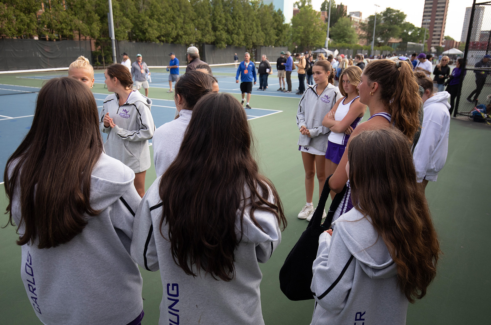 The girls huddle up to strategize.