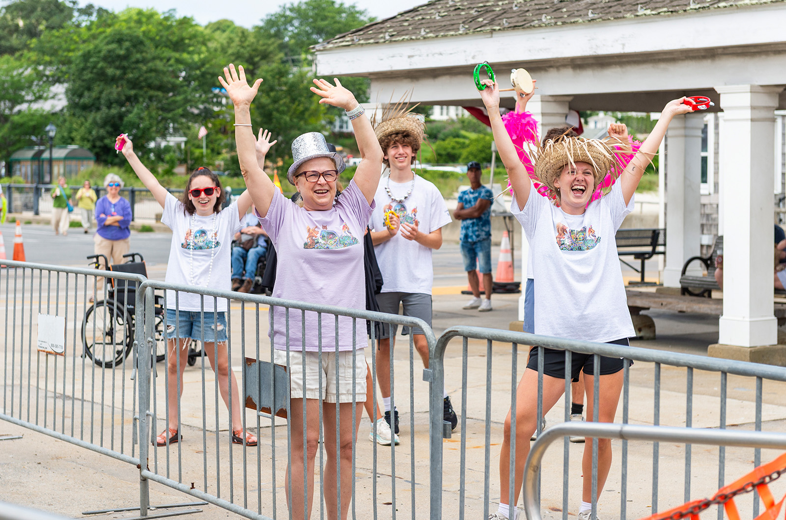 Camp staff cheers for new campers.