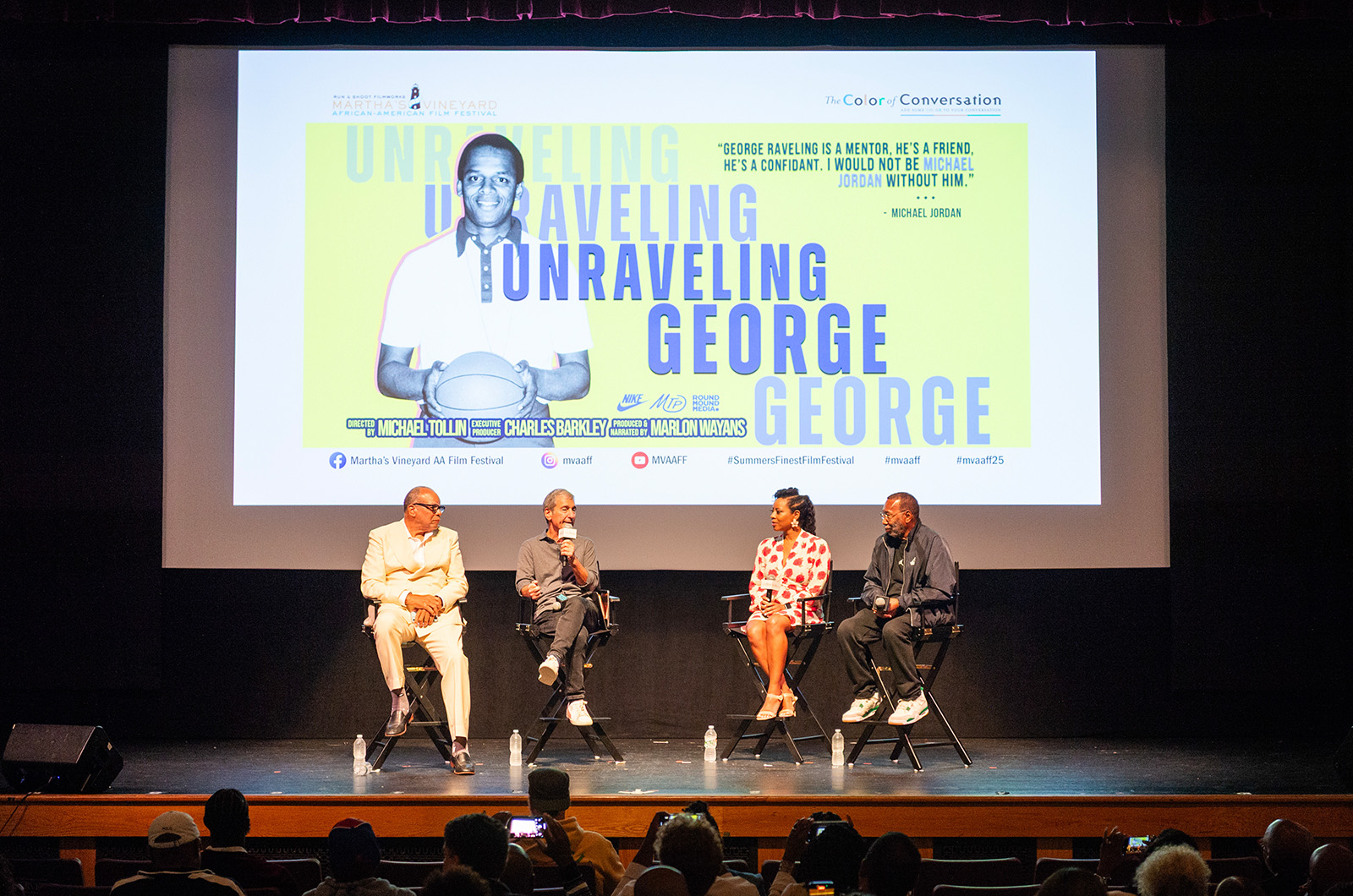 [l-r] William Rhoden, Michael Jay Tollin, Sharrie Williams, and Larry Miller discuss Unraveling George.