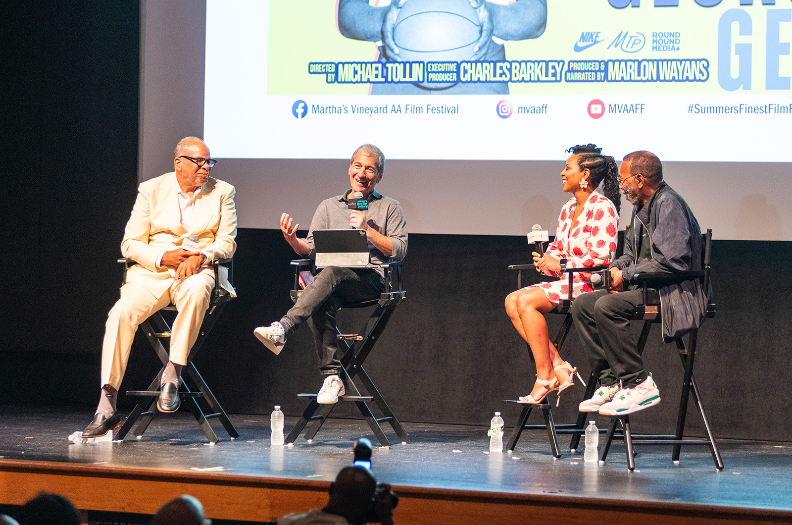 [l-r] William Rhoden, Michael Jay Tollin, Sharrie Williams, and Larry Miller discuss Unraveling George.