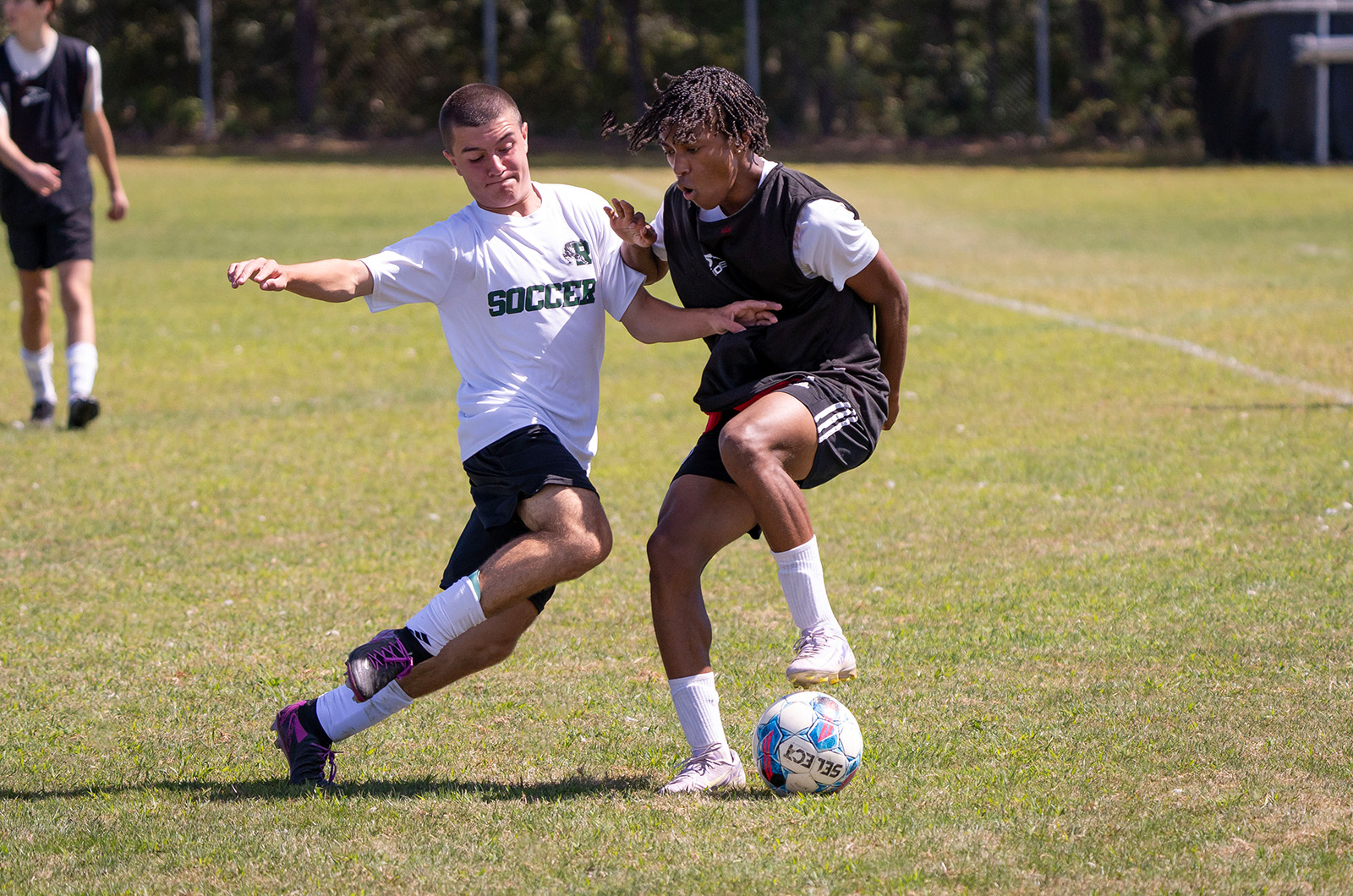 Boys soccer practice gets intense.