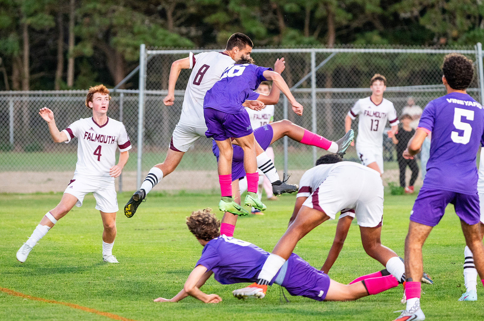 A scramble for the ball on a set piece.