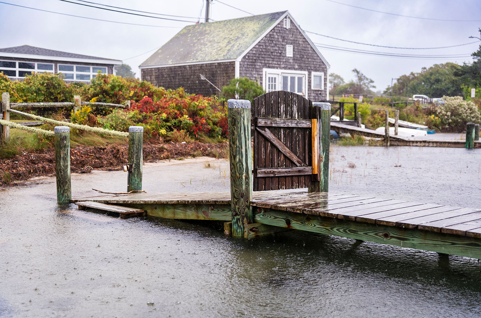 High tide submerges a small pier in Menemsha.