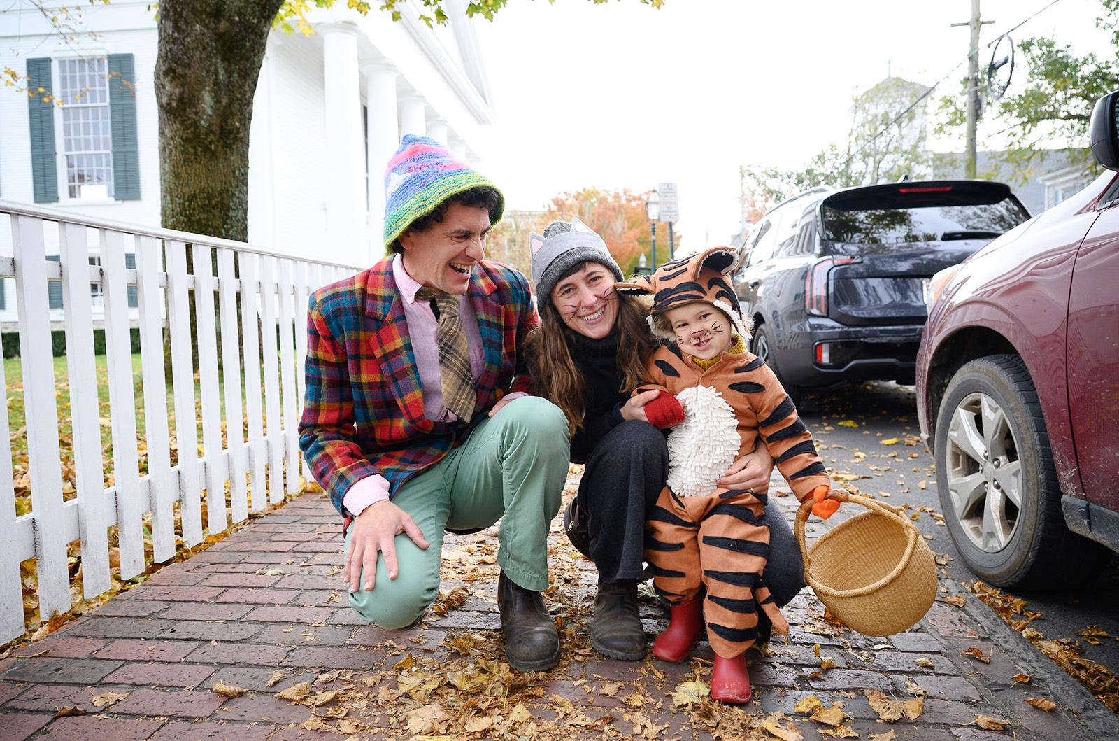 Ethan, Bri and daughter Rilo Buchanan-Valenti are getting in the spirit near the Old Whaling church.