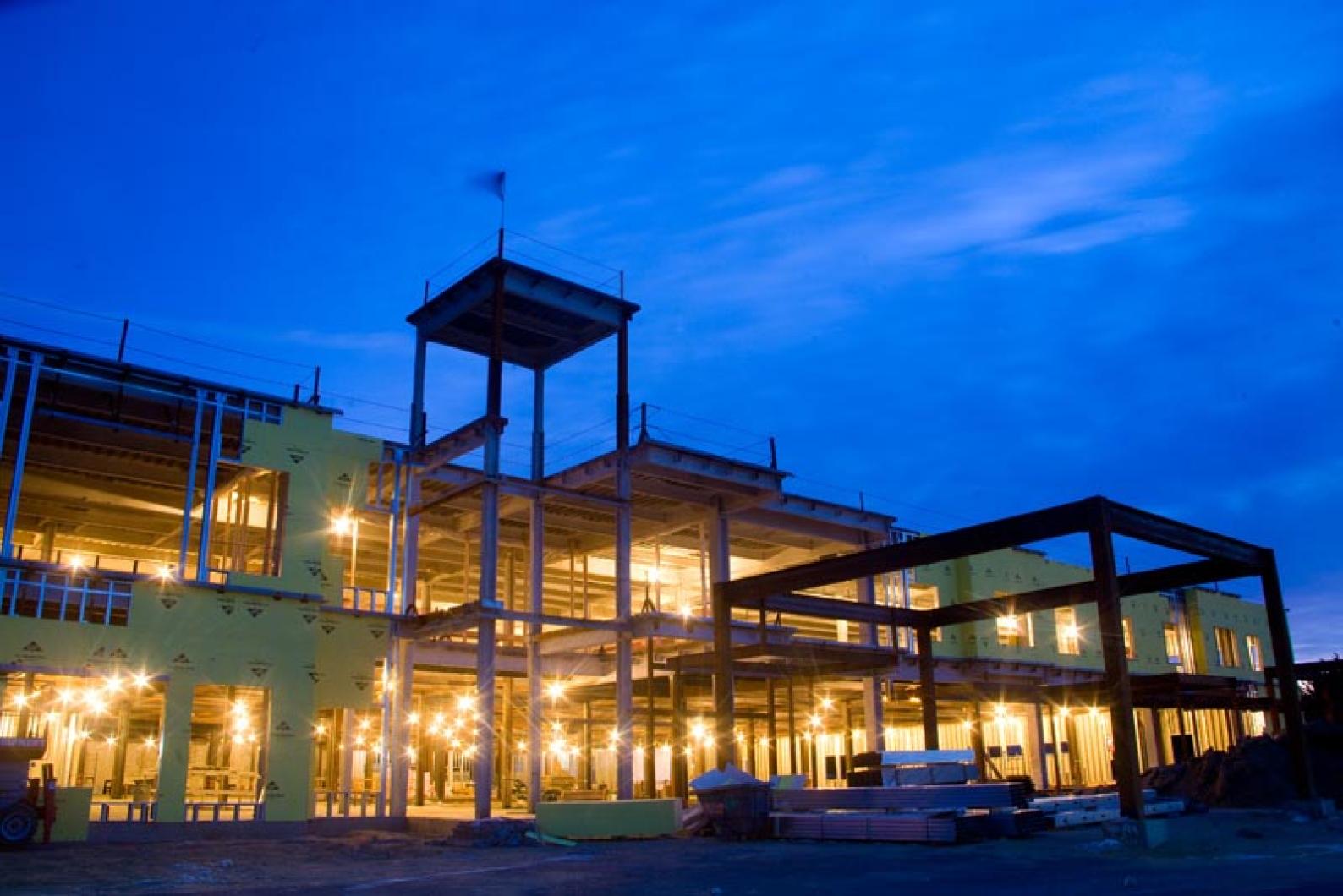 hospital at dusk