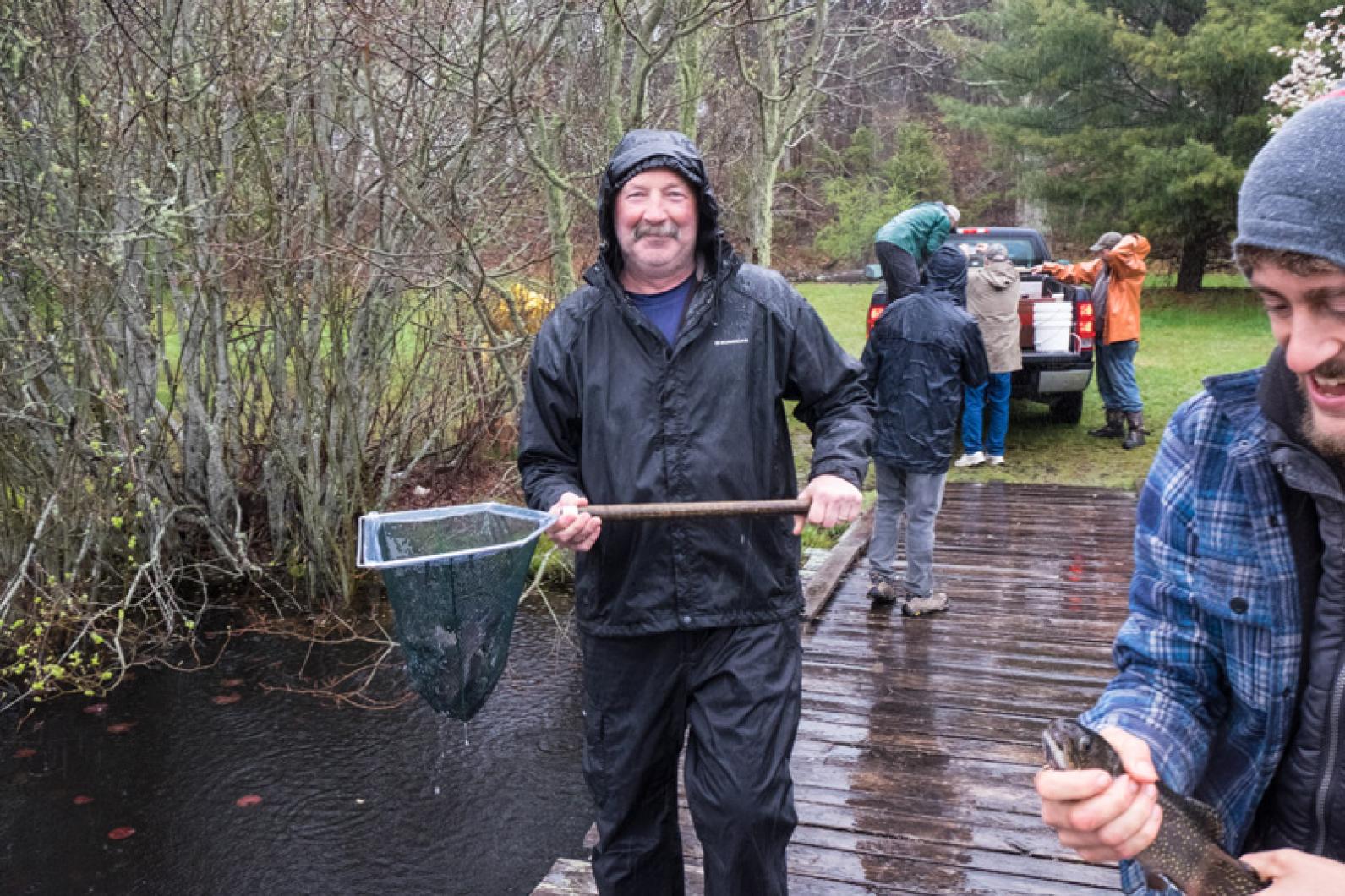 Stocking Duarte's Pond for kids' trout tournament