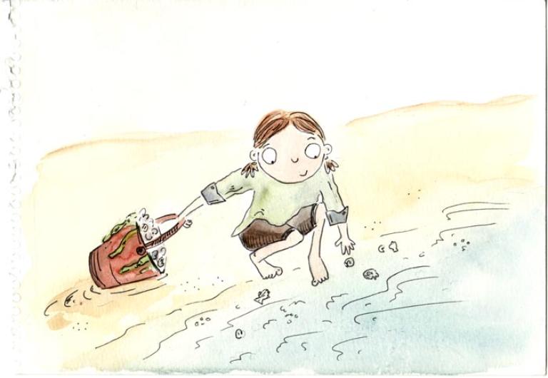 girl beach drawing cartoon