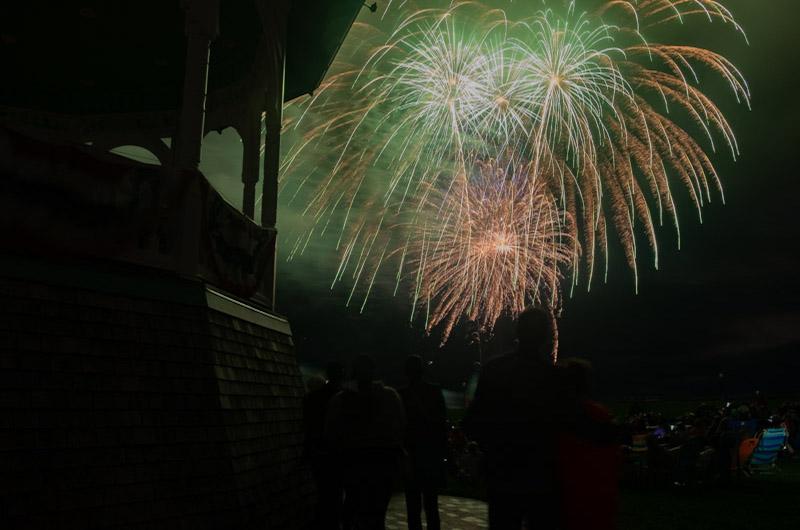 The bandstand and green fireworks