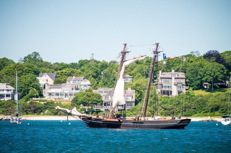 Finally, all sails are brought in.