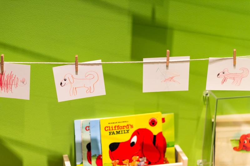 Some masterpieces up for display in the arts and crafts room.