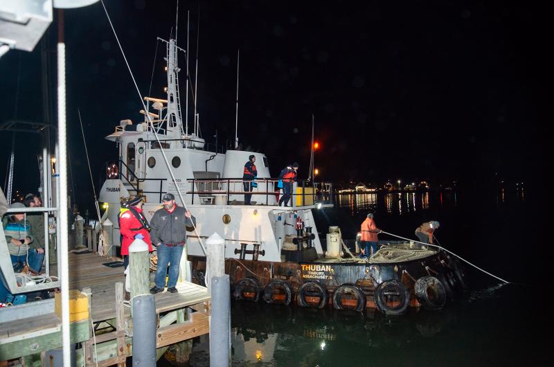 The Thuban arrives with its cargo at Martha's Vineyard Shipyard in Vineyard Haven harbor.