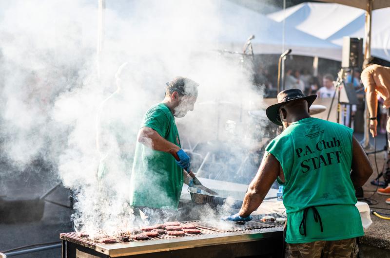 The grill team working overtime for the burger hut.
