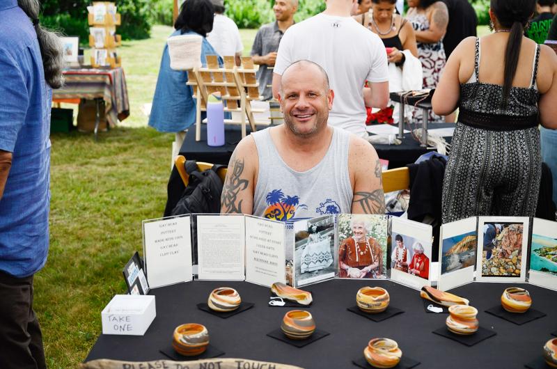 Heath Widdis with his ceramics.