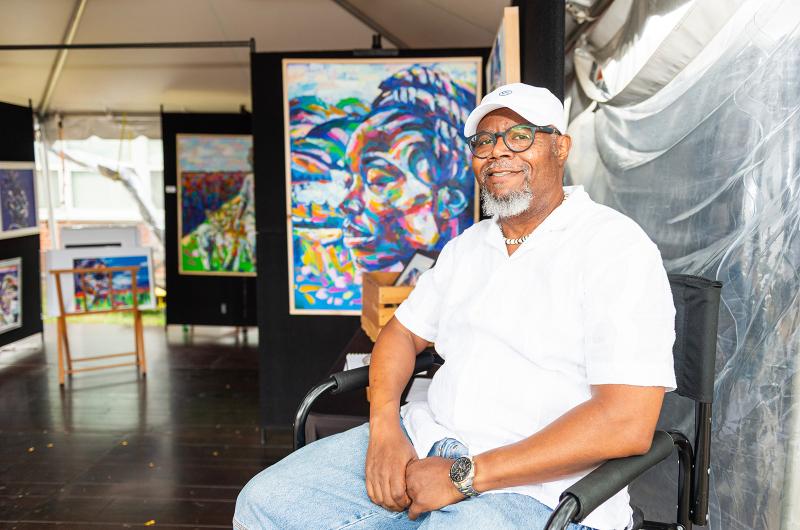 Jay Durrah with his art.