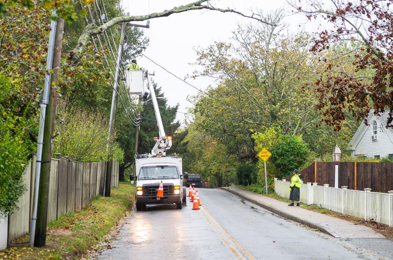 Power line work on Peases Point way in Edgartown.