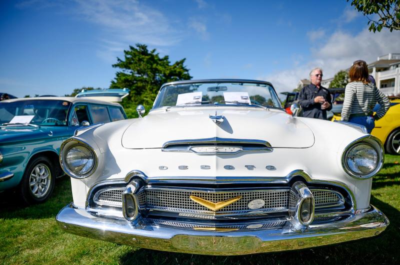A clean white DeSoto Convertible.