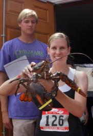 Marian Bihrle holds lobster