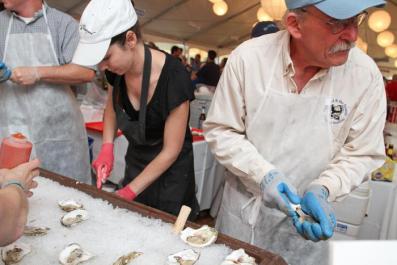 shucking oysters