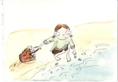 girl beach drawing cartoon