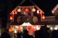 Oriental lanterns lit the camp ground.
