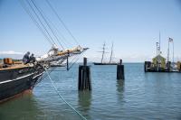 The bow of The Amistad with fellow historic tall ship "Shenandoah" in the background.
