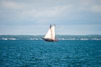 Sailing across the Sound under full sail.
