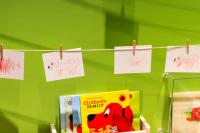 Some masterpieces up for display in the arts and crafts room.