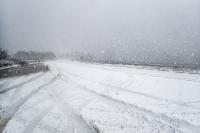 Tire tracks in the heavy snow on Beach Road in Edgartown.