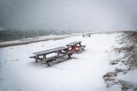 High winds also accompanied the snow.