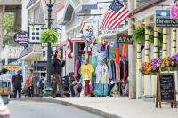 Shops in Oak Bluffs have their wares on display.