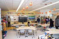 A third grade classroom is decorated for Halloween.