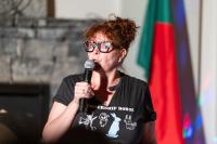 Shelagh Hackett performs a scene from the Barbie movie.