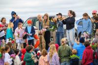 School bands play patriotic favorites.