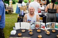 Heath Widdis with his ceramics.
