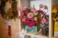 Artful flower arrangements abound.